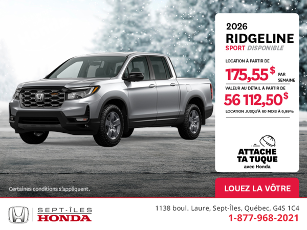Obtenez le Honda Ridgeline 2026 !