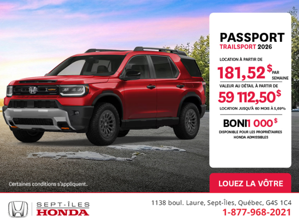 Obtenez le Honda Passport 2026 !