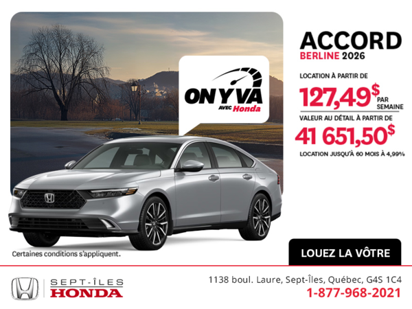 Obtenez la Honda Accord 2026 !