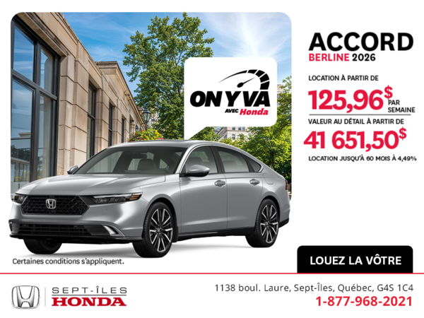 Obtenez la Honda Accord 2026 !