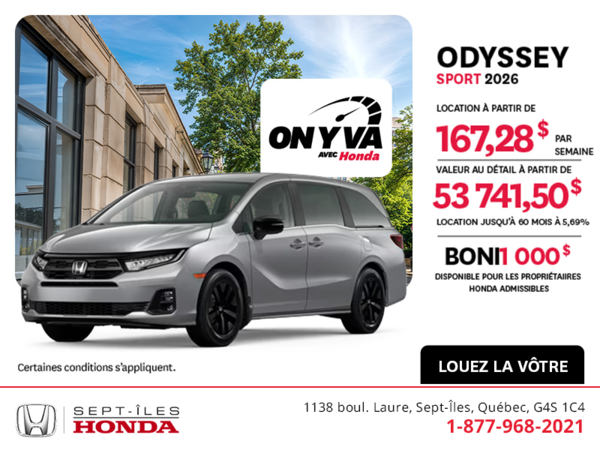 Obtenez la Honda Odyssey 2026 !