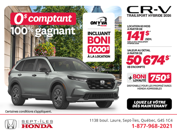 Obtenez le Honda CR-V Hybride 2026!