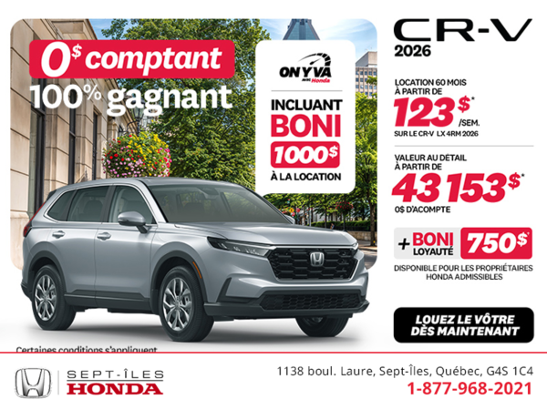 Obtenez la Honda CR-V 2026!
