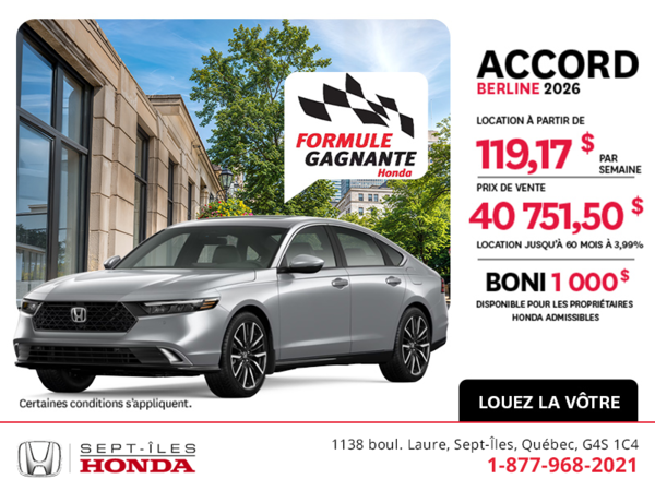 Obtenez la Honda Accord 2026 !