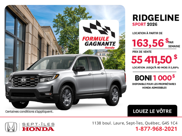 Obtenez la Honda Ridgeline 2026 !