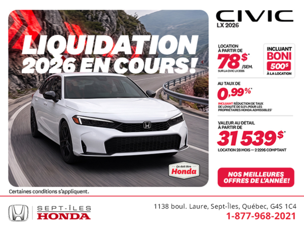 Obtenez la Honda Civic 2026 !