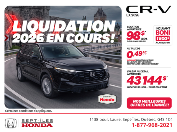 Obtenez la Honda CR-V 2026!