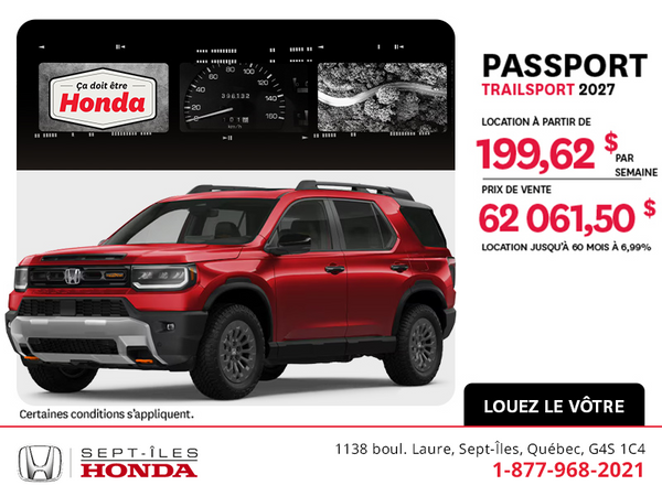 Obtenez le Honda Passport 2027 !