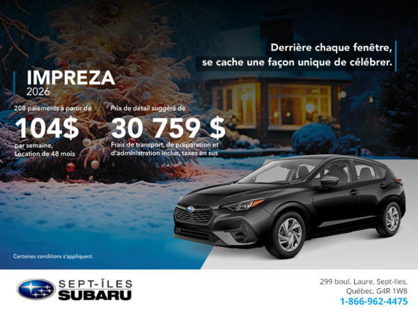 Procurez-vous la Impreza 2026!