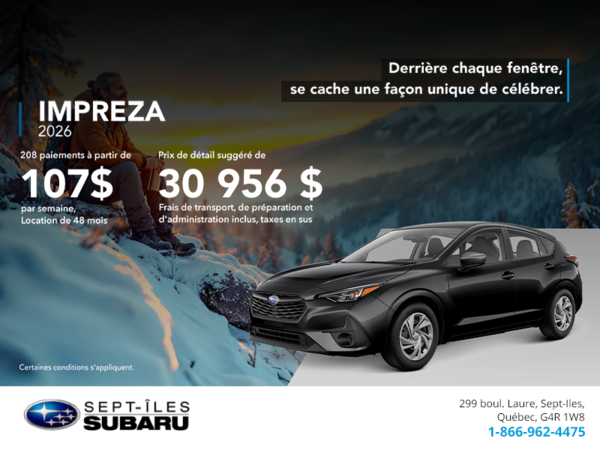 Procurez-vous la Impreza 2026!