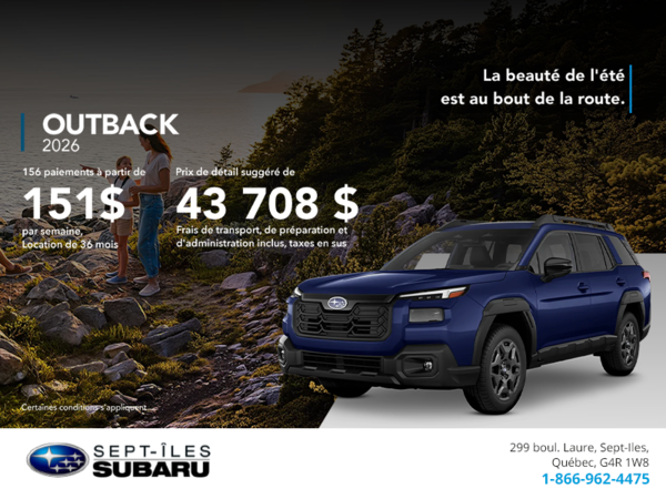 Procurez-vous le Outback 2026!