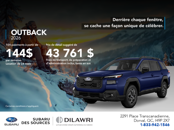 Procurez-vous le Outback 2026!