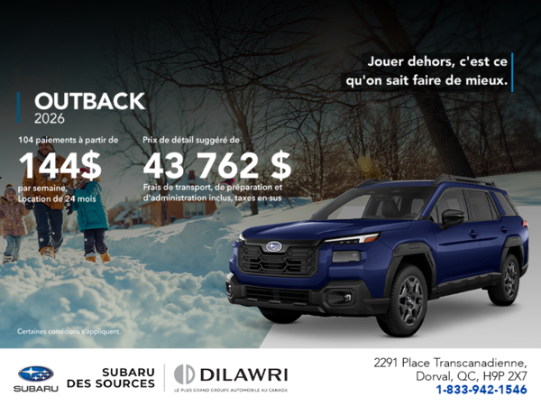 Procurez-vous le Outback 2026!