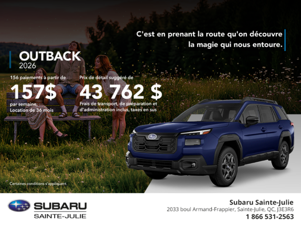 Procurez-vous le Outback 2026!