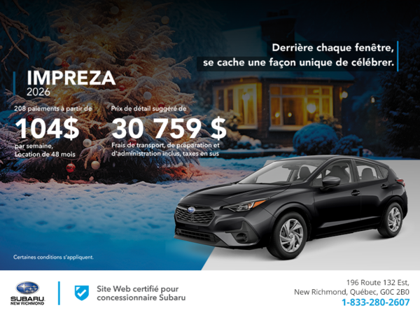 Procurez-vous la Impreza 2026!