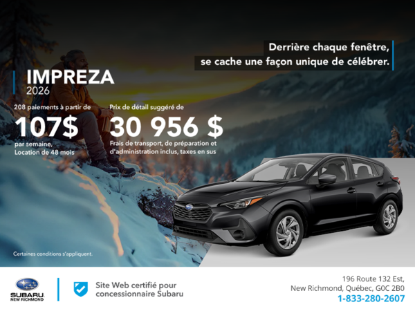Procurez-vous la Impreza 2026!