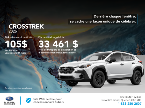 Procurez-vous le Crosstrek 2026!