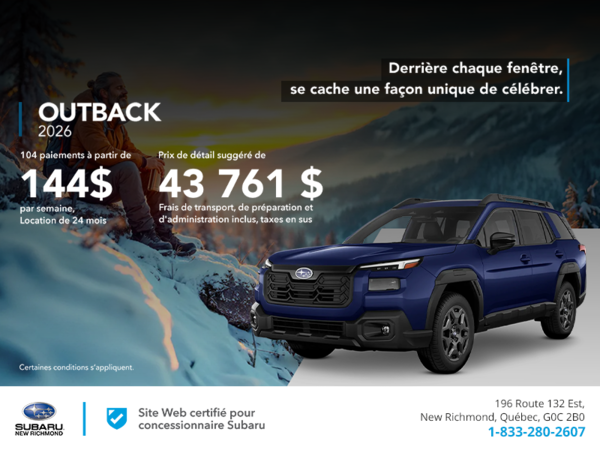 Procurez-vous le Outback 2026!