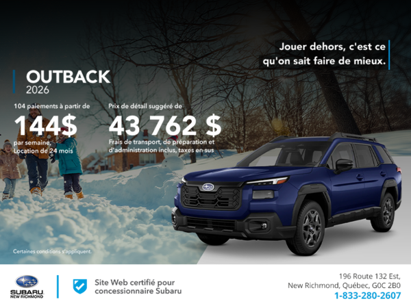 Procurez-vous le Outback 2026!
