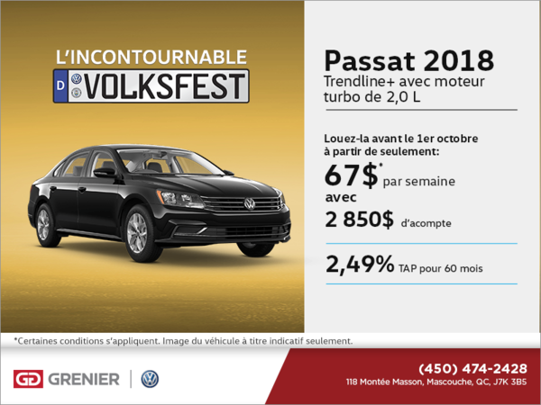 Conduisez la Passat 2018 dès aujourd'hui!