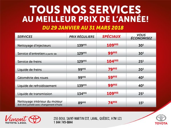 Tous nos services au meilleur prix de l’année!