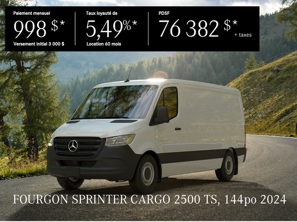 SPRINTER 2024 – location 60 mois à partir de 998 $*/mois + taxes