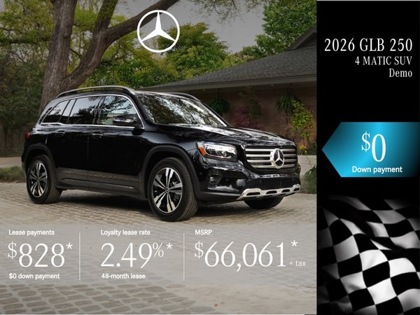 Lease the 2026 GLB 250 4MATIC SUV from $828/month + tax.