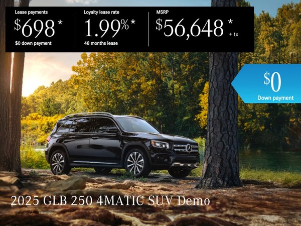 Lease the 2025 GLB 250 4MATIC SUV from $698/per month + tax*.