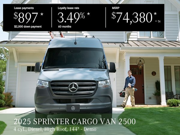 2025 SPRINTER CARGO VAN 2500 144po HIGH ROOF DIESEL - 60 months lease from $897/month + tax*