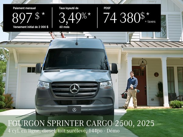 FOURGON SPRINTER 2500 144po TOIT SURÉLEVÉ DIESEL 2025 – location 60 mois à partir de 897 $*/mois + taxes