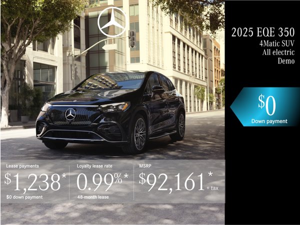 Lease the 2025 EQE 350 4MATIC SUV from $1,238/month + tax.