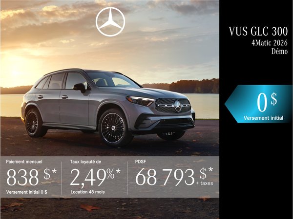 VUS GLC 300 4MATIC 2026 en location à partir de 838 $/mois + taxes.