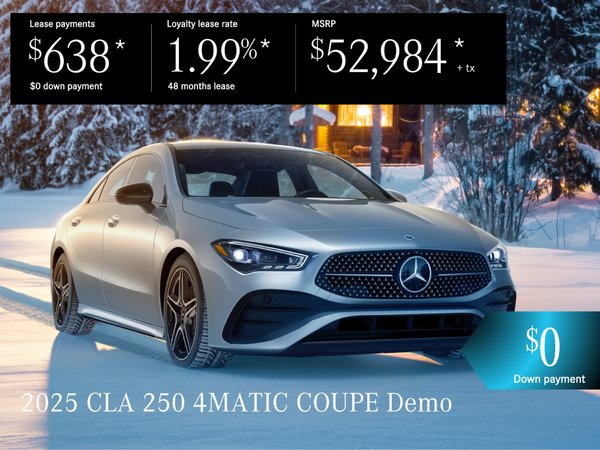 Lease the 2025 CLA 250 4MATIC COUPE from $638/per month + tax*.