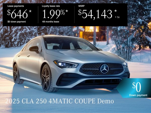 Lease the 2025 CLA 250 4MATIC Coupe from $646/per month + tax.