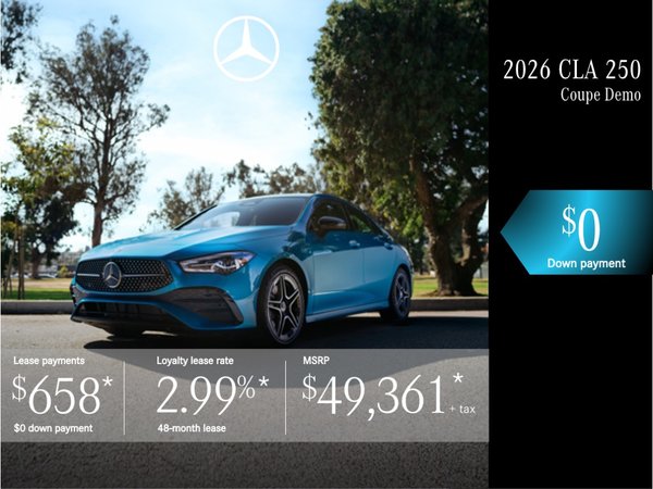 Lease the 2026 CLA 250 Coupe from $658/month + tax.