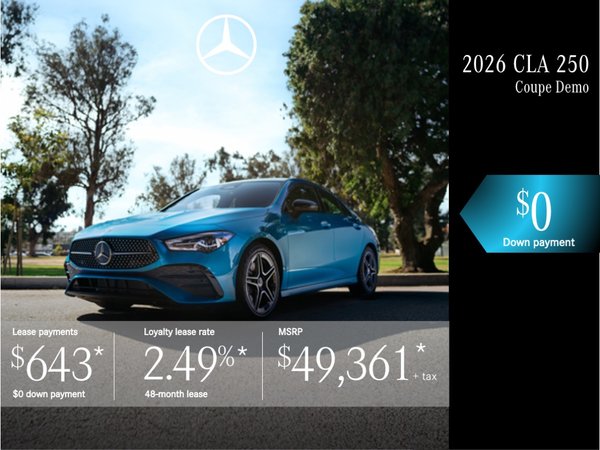Lease the 2026 CLA 250 Coupe from $643/month + tax.