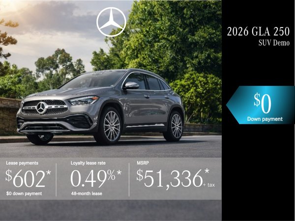 Lease the 2026 GLA 250 SUV from $602/month + tax.