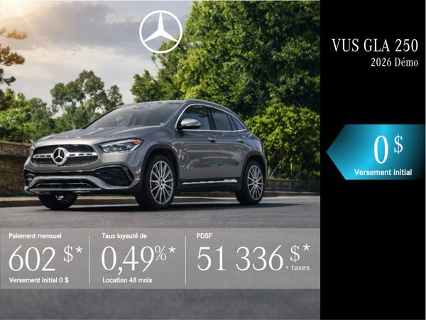 VUS GLA 250 2026 en location à partir de 602 $/mois + taxes.
