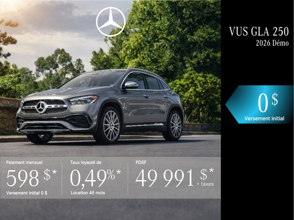 VUS GLA 250 2026 en location à partir de 598 $/mois + taxes.
