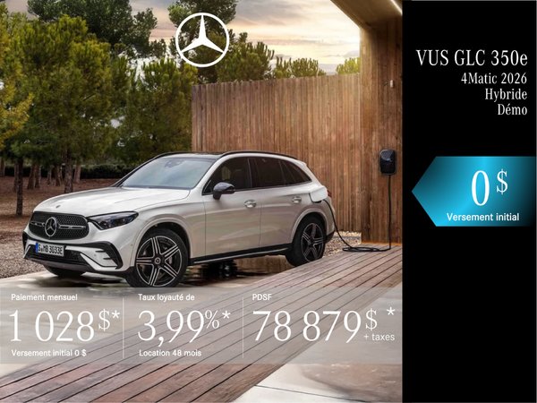VUS GLC 350e 4MATIC 2026 en location à partir de 1 028 $/mois + taxes.