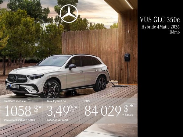VUS GLC 350e 4MATIC 2026 en location à partir de 1 058 $/mois + taxes.