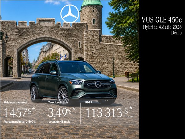 VUS GLE 450e 4MATIC Hybride 2026 en location à partir de 1 457 $/par mois + taxes.