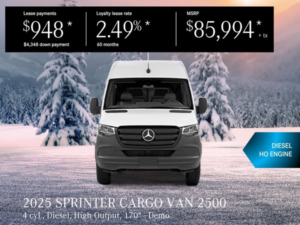 Lease the 2025 SPRINTER CARGO VAN 2500 from $948/month + tax*