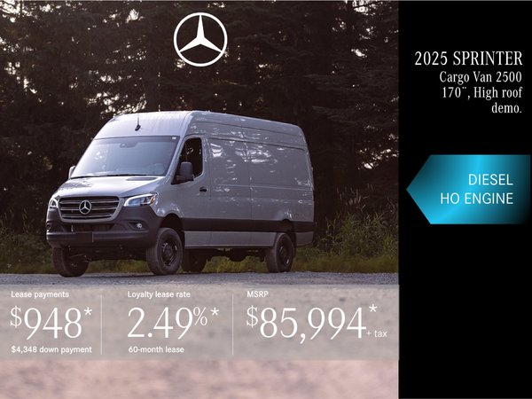 Lease the 2025 SPRINTER CARGO VAN 2500 from $948/month + tax*