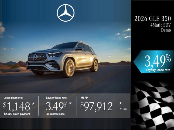 Lease the 2026 GLE 350 4MATIC SUV from $1,148/per month + tax.