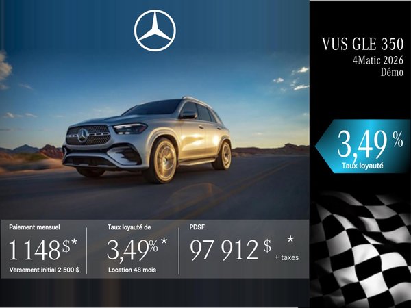 VUS GLE 350 4MATIC 2026 en location à partir de 1 148 $/par mois + taxes.