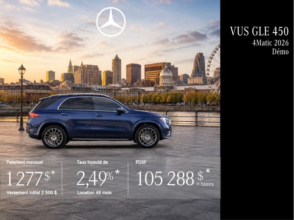 VUS GLE 450 4MATIC 2026 en location à partir de 1 277 $/par mois + taxes.