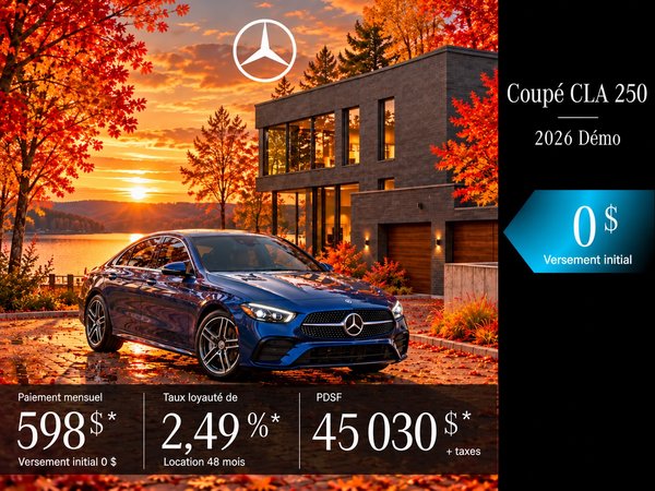 Coupé CLA 250 4MATIC 2026 DÉMO à partir de 598 $ + taxes par mois*