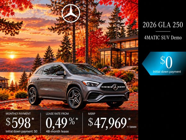 2026 GLA 250 4MATIC SUV DEMO from $598 + tax per month*