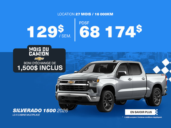 Le Chevrolet Silverado 1500 2026 : puissance et confort en cabine multiplace